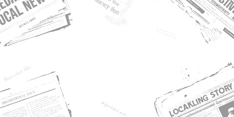 Obraz premium Overlapping distressed vintage newspaper pages with bold headlines and scattered ink splatters textured