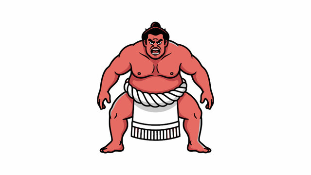 Red Sumo Wrestler Mascot in Fighting Pose on White Background