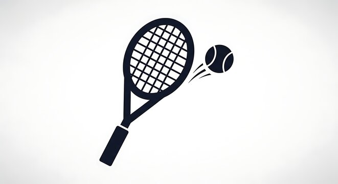 Tennis racket and ball icon, sport equipment illustration.