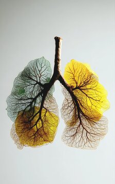 Poumons artistiques form&eacute;s de feuilles translucides aux nervures