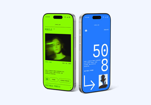 Standing Two Mobile Phone Mockup