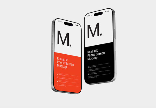 Floating Mobilephone Screen Mockup PSD