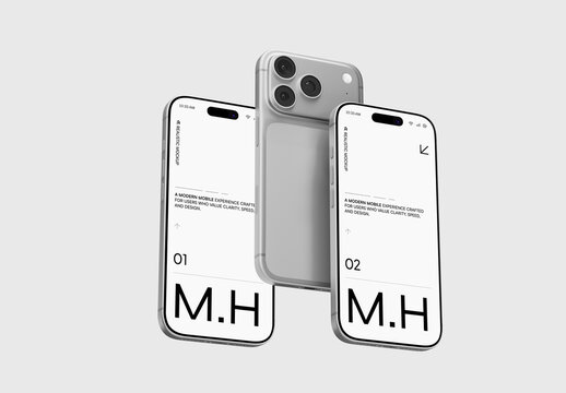 Floating Three Smartphone Mockup Template