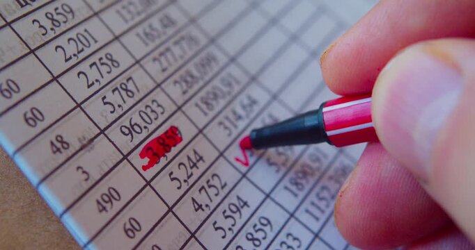 Paper work.Business concept illustrated by close-up footage of a marker working with numerals on paper.