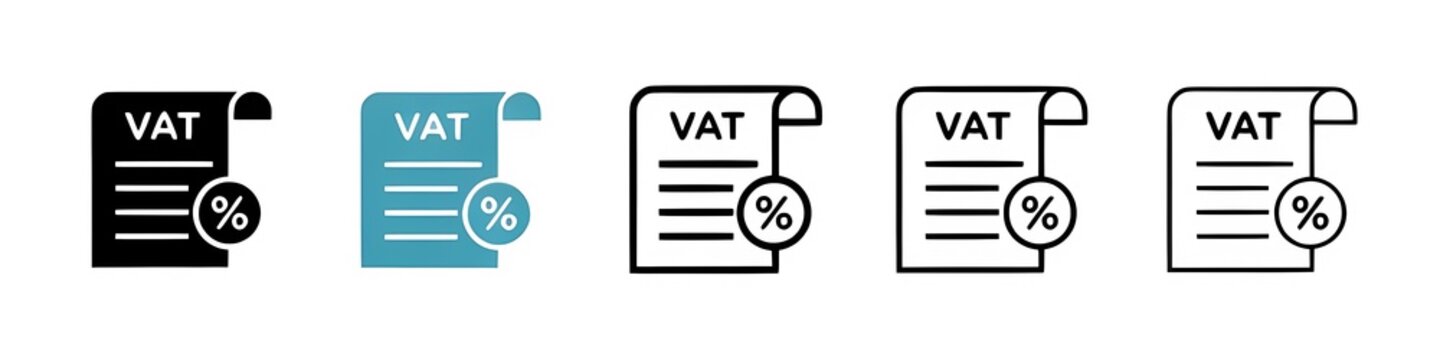 Value added tax VAT icon pack. Thin line customizable illustration. Contour symbol. Vector isolated outline drawing. Editable stroke