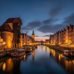 Fototapeta premium Gdansk Poland Cityscape - A Beautiful Evening View.