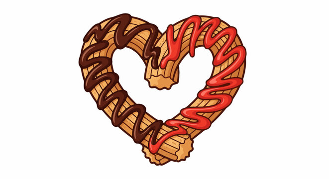 Heart shaped churro with chocolate and strawberry icing