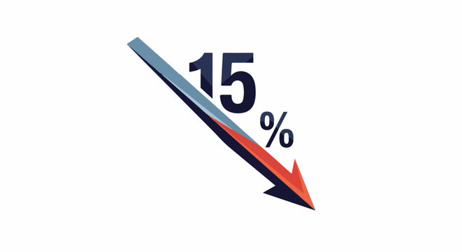 Downward trending arrow shows fifteen percent decrease