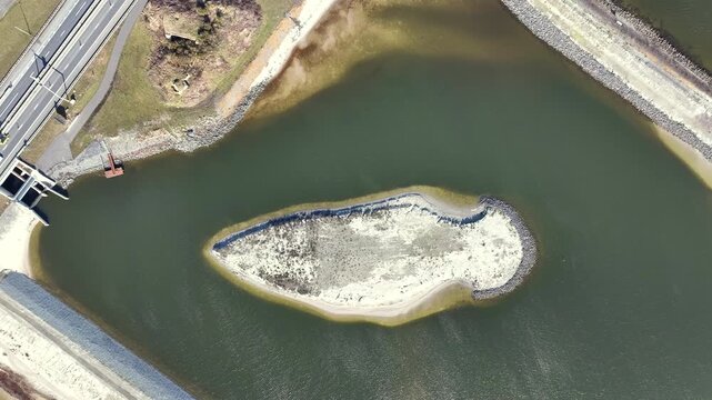 Top view of ecological fish migration waterway infrastructure in Europe