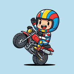 Obraz premium A cartoon character riding a motorcycle.