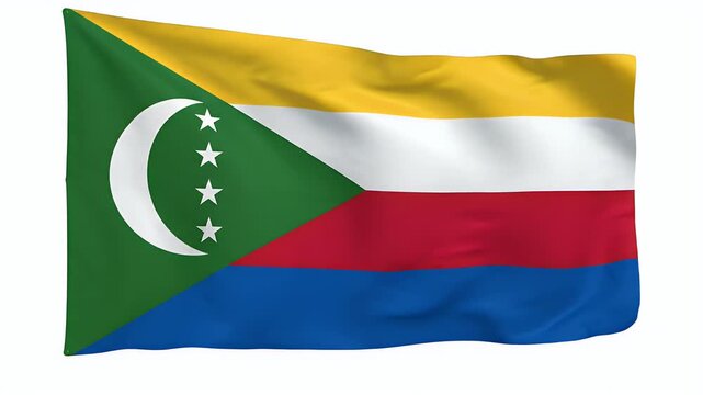 A green, white, red, yellow, and blue flag waves against a white background