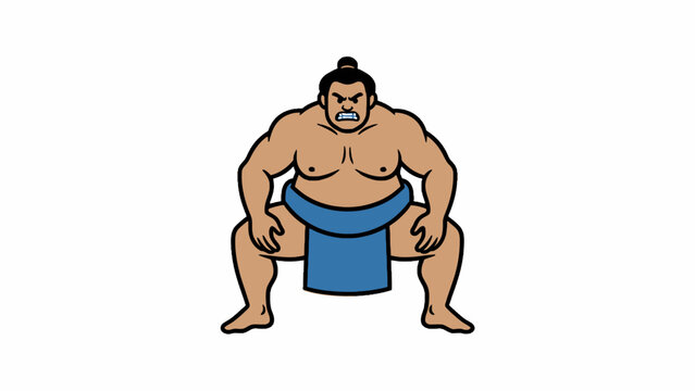 Sumo Wrestler Character in Squatting Stance Vector Illustration