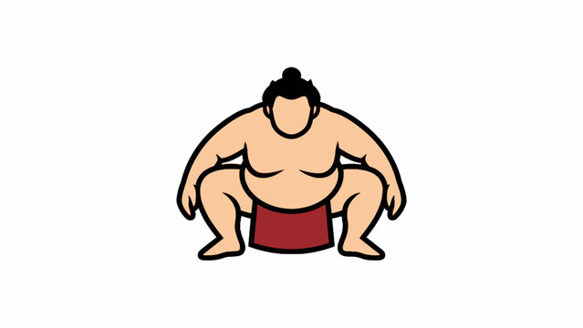 Sumo wrestler in squatting stance illustration on white background