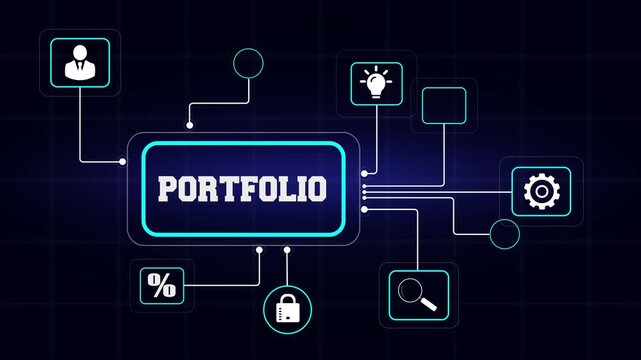 Financial portfolio management concept with digital icons of investment diversification and security connected through a network interface