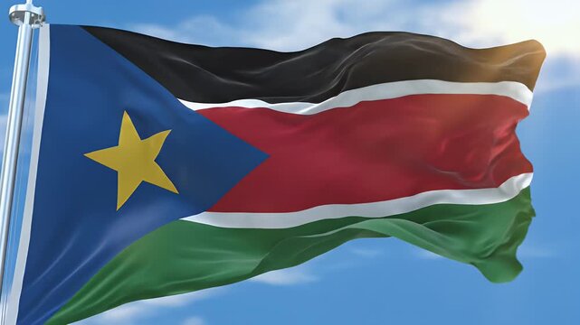 A flag with black, red, white, blue and green stripes and a yellow star