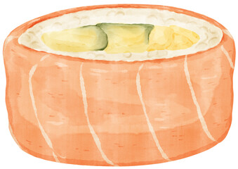 Salmon sushi roll watercolor © Labellong