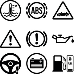 Fototapeta premium Car Dashboard Warning Light Icons and Vehicle Diagnostic Symbols