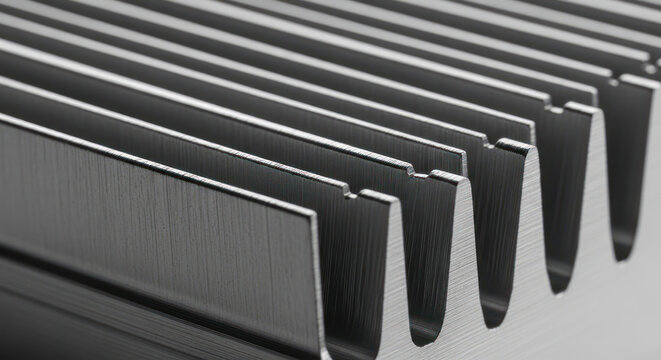 Close-up of a metal grate with multiple parallel slats on a white background.