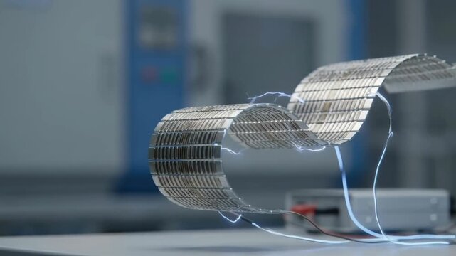 Nanotech next gen engineering solution advanced material flexible metal strip electric arc laboratory experiment power energy research concept future technology innovation flexible metal conductor