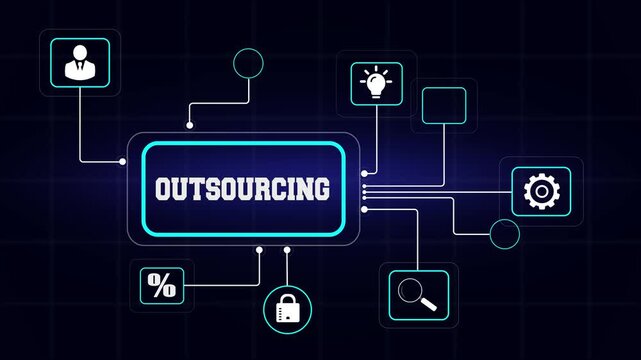 Global business outsourcing and resource management concept with digital icons of service and security connected through a network