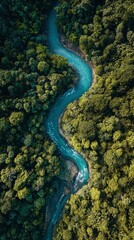 Fototapeta premium Aerial view of winding river through forest.