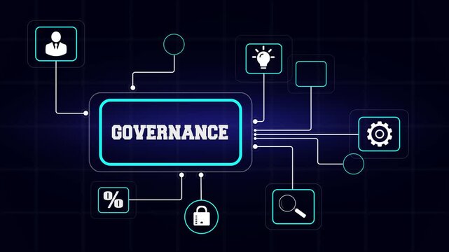 Corporate governance and business ethics concept with digital icons of leadership and security connected through a network interface
