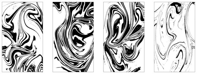 Fototapeta premium Set of hand drawn abstract marble texture. Bundle collection of beautiful white and black marble background. Pack of handmade stone or rock texture with liquid paint ink.