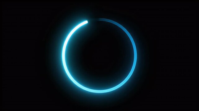 A thin, bright blue circle with a section missing, glows against black