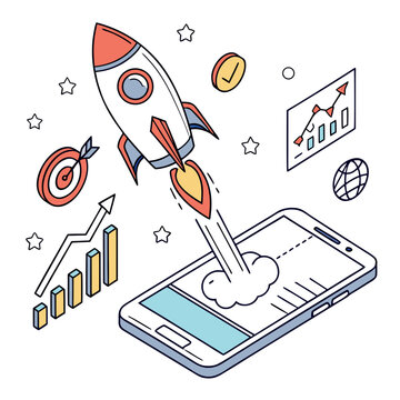 Mobile app launch with rocket target