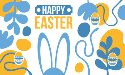 Fototapeta premium Happy Easter in April. Christian spring holiday. Traditional eggs with patterns. Fun game for children searching for easter eggs. Abstract Floral Shapes. Modern graphic design. Vector Illustration