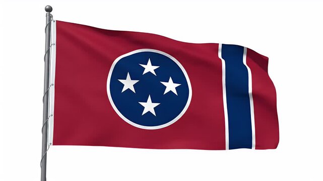 A crimson flag with a blue circle containing three white stars