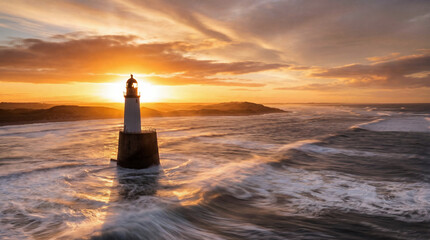Rattray Head Lighthouse at sunset - Aberdeenshire, Scotland.. Photographed by the drone