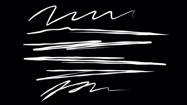 Marker Scribble Stroke Set &ndash; Hand Drawn Underline Highlight Lines Overlay Alpha Channel 4K