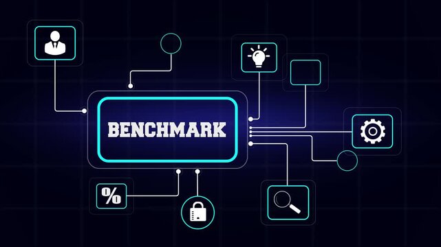 Setting business benchmark standards for financial growth and industry success displayed with modern digital icons