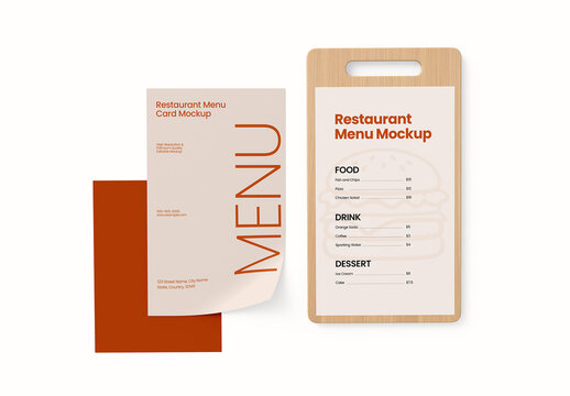 Wooden Restaurant Menu Crad Mockup