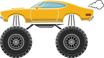 Yellow monster truck vector illustration with oversized wheels for extreme sports and off-roading designs © MdIbrahimIslam