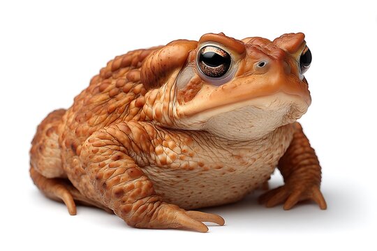 Cane toad sitting on white background.