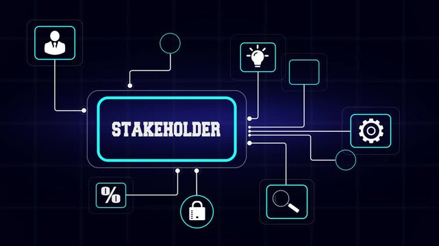 Business stakeholder management strategy focusing on long term corporate success displayed with modern digital icons
