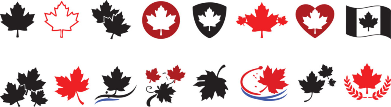 Maple leaf icon. Canada flag sign. Red maple leaves vector illustration. National Canadian emblem. Autumn fall symbol. Maple silhouette.