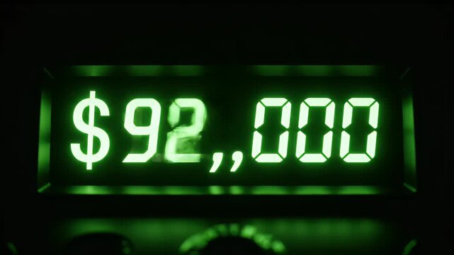Glowing green digital display shows a dollar amount of $991,008