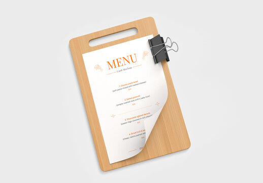 Minimal Menu Card Clipboard Mockup Template