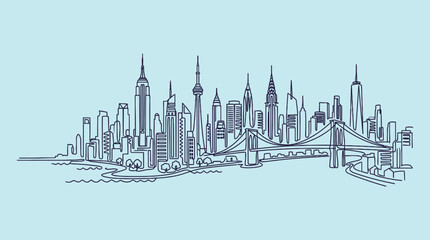 Fototapeta premium City Skyline Continuous Line Vector Illustration