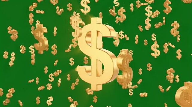 Golden dollar signs float against a vibrant green background