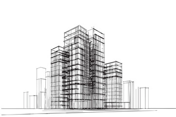Fototapeta premium Abstract High rise building sketch. Architecture doodles