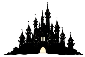 Obraz premium Fantasy Castle Silhouette Medieval Architecture.