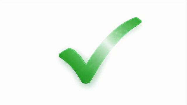 A thick, vibrant green check mark with a subtle shadow on a white background