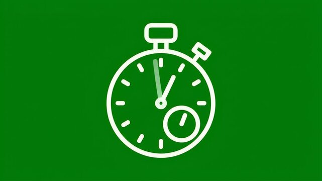 White stopwatch icon on a solid green background