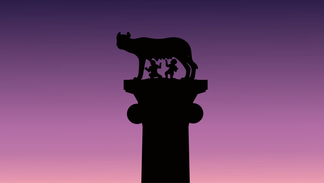 Capitoline Wolf, flat vector color illustration