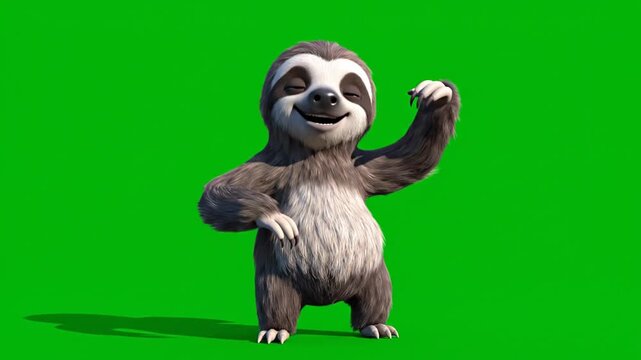 Dancing Sloth Cartoon Character on Green background