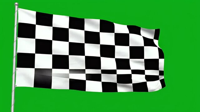 Waving black and white checkered flag on a green background